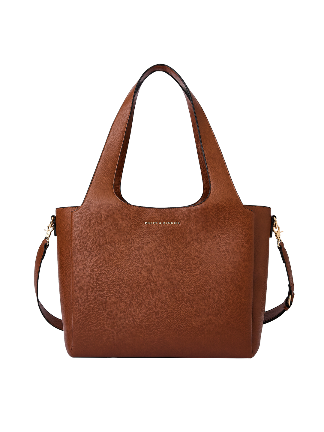 Poppy & Peonies The Companion Tote in Chestnut front view, featuring a structured silhouette, top handles and detachable shoulder strap.