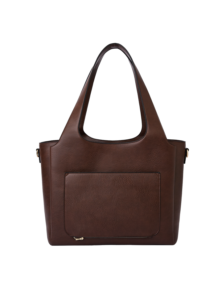 Poppy & Peonies The Companion Tote in Espresso back view, featuring the exterior trolley sleeve pocket and structured silhouette.