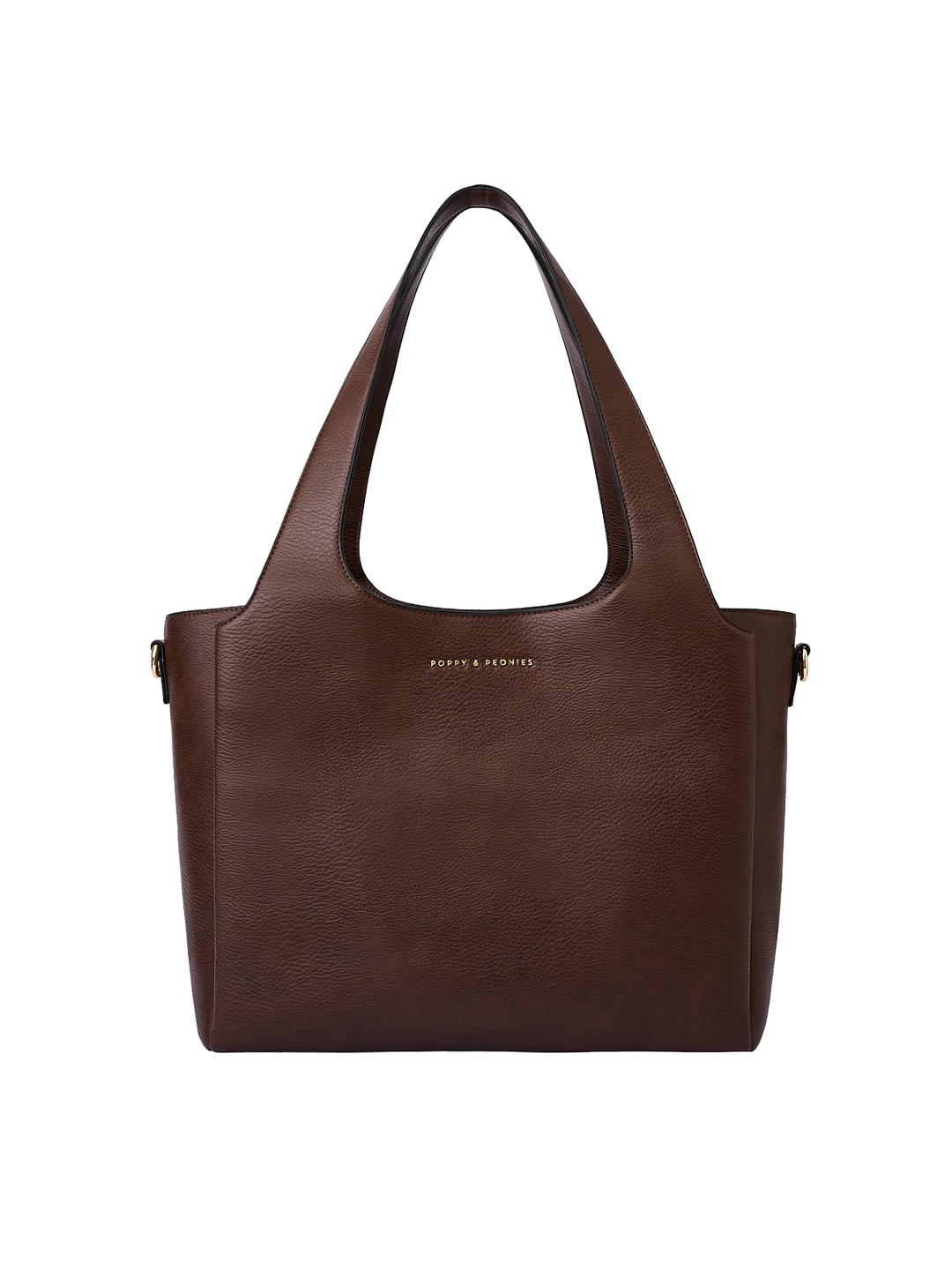 Poppy & Peonies The Companion Tote in Espresso front view, showcasing its structured silhouette and integrated top handles.