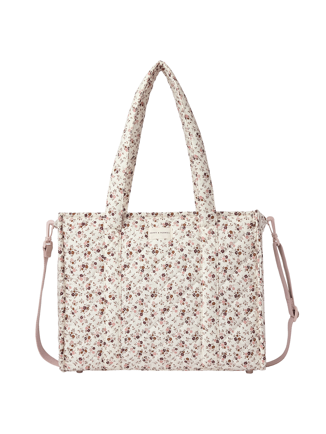 Floral-patterned tote bag with a detachable crossbody strap