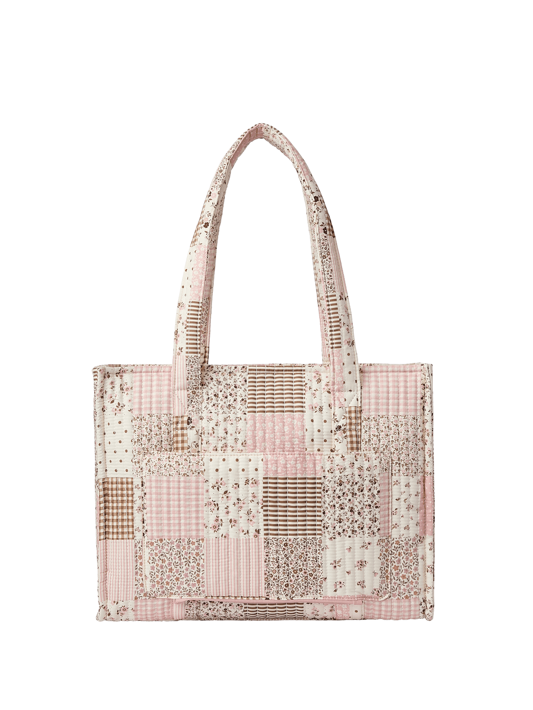 Patchwork tote bag with floral and plaid patterns