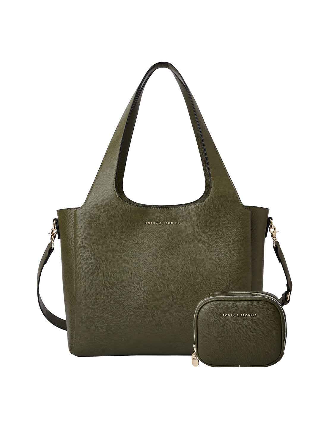 Poppy & Peonies The Companion Tote Bundle in Olive, featuring The Companion Tote with coordinating Pretty Connected Case, top handles and detachable shoulder strap.