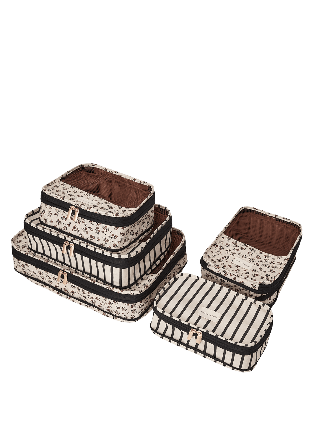 Set of five patterned packing cubes