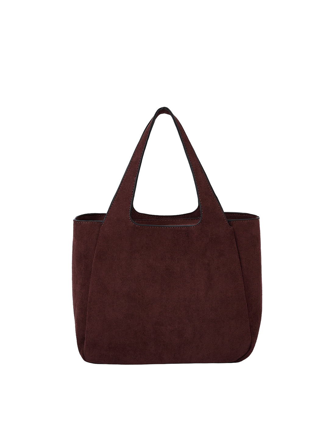 Poppy & Peonies The Pick Me Up Tote in Espresso Suede back view, featuring a structured silhouette and short top handles.