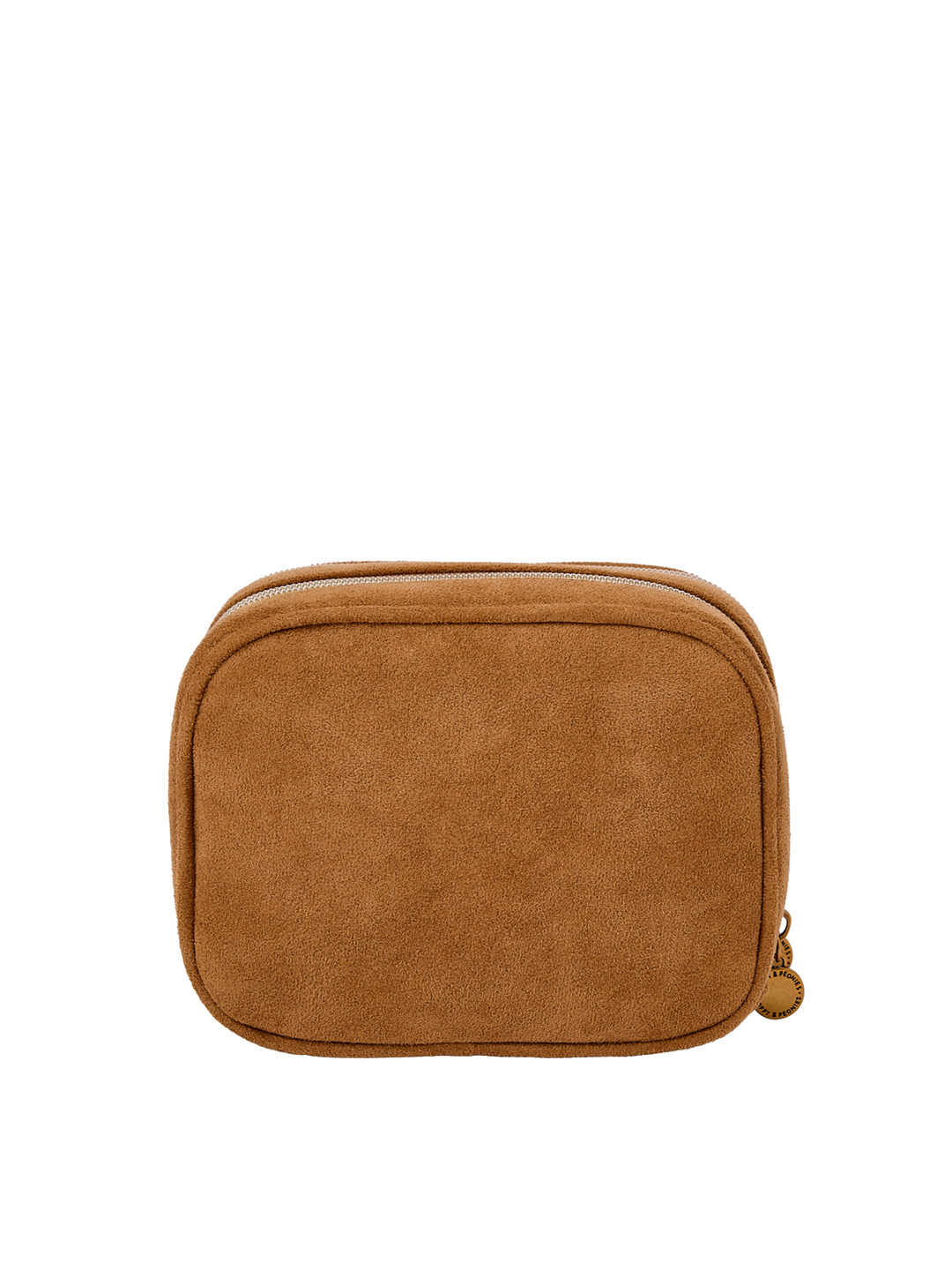 Poppy & Peonies Pretty Connected Case in Cognac Suede back view, featuring a compact structured shape, soft suede exterior and zip-around closure.