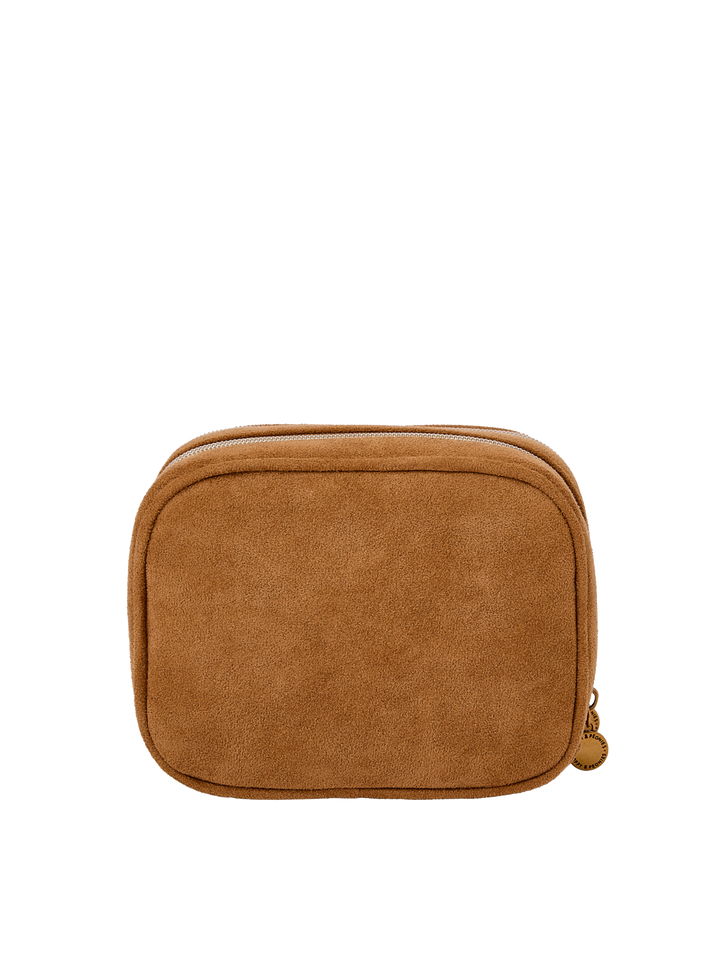 Poppy & Peonies Pretty Connected Case in Cognac Suede back view, featuring a compact structured shape, soft suede exterior and zip-around closure.