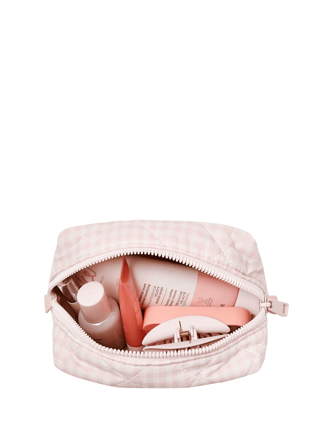 Quilted Cosmetic Case Pink Gingham