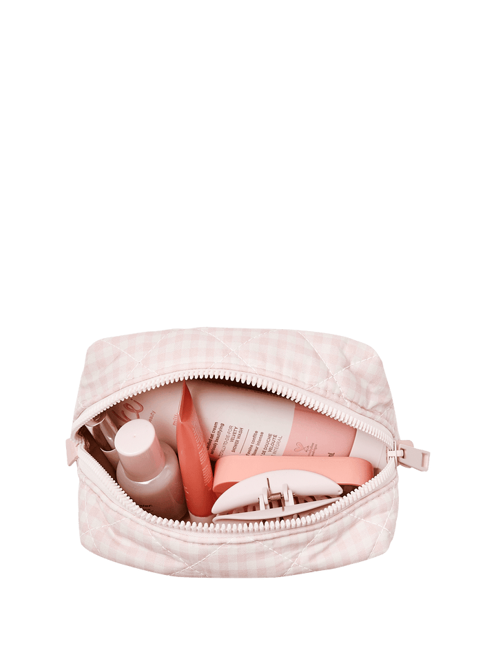 Quilted Cosmetic Case Pink Gingham