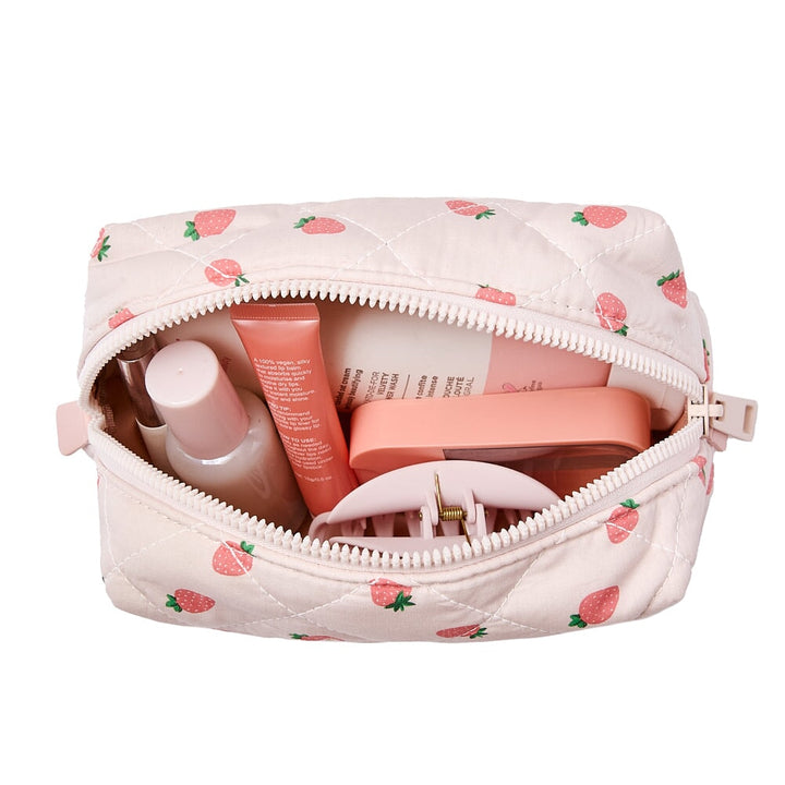 Quilted Cosmetic Case Mini Strawberry Print
