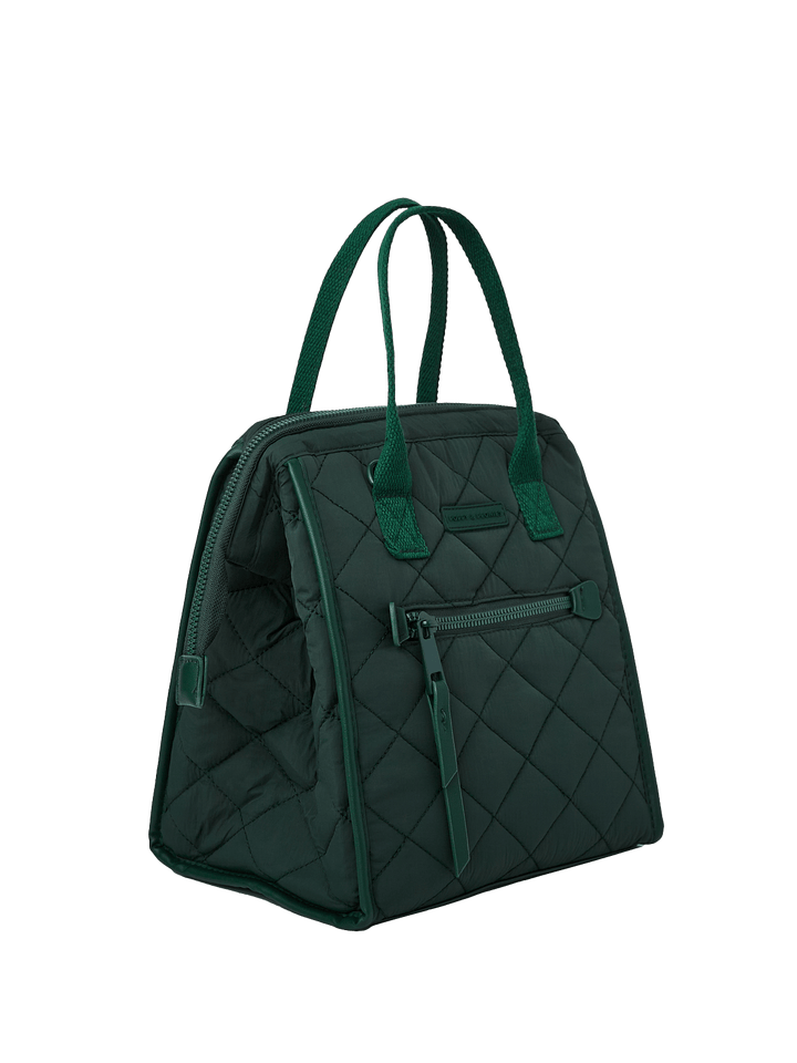 Green quilted lunch bag on a transparent background