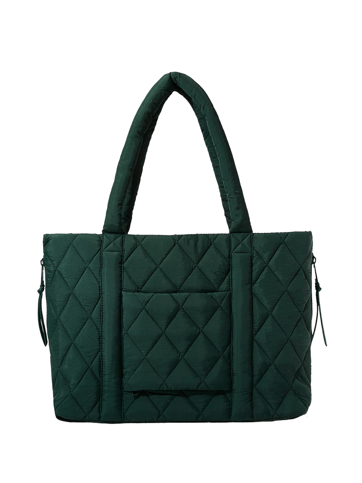 Green quilted handbag with a trolley sleeve
