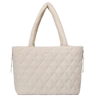 front of cream quilted Poppy and Peonies tote bag