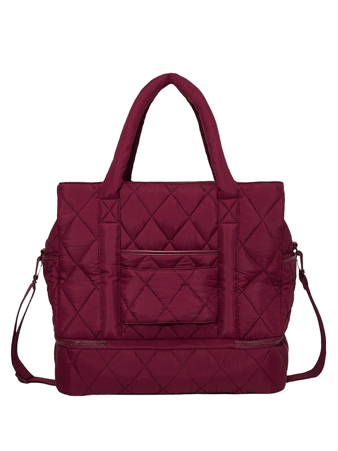 Quilted berry coloured handbag on a transparent background