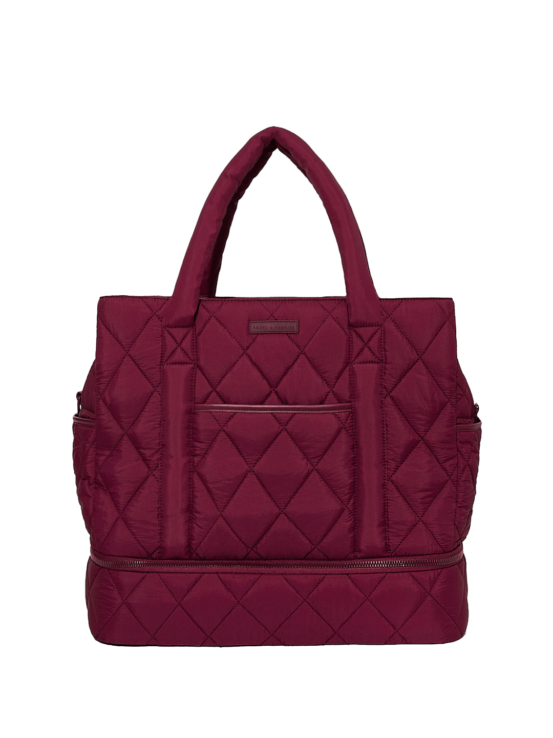 Quilted berry travel bag on a transparent background