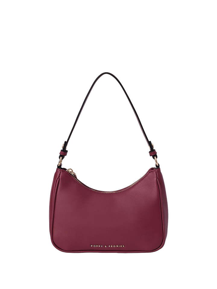 Berry coloured vegan leather shoulder bag