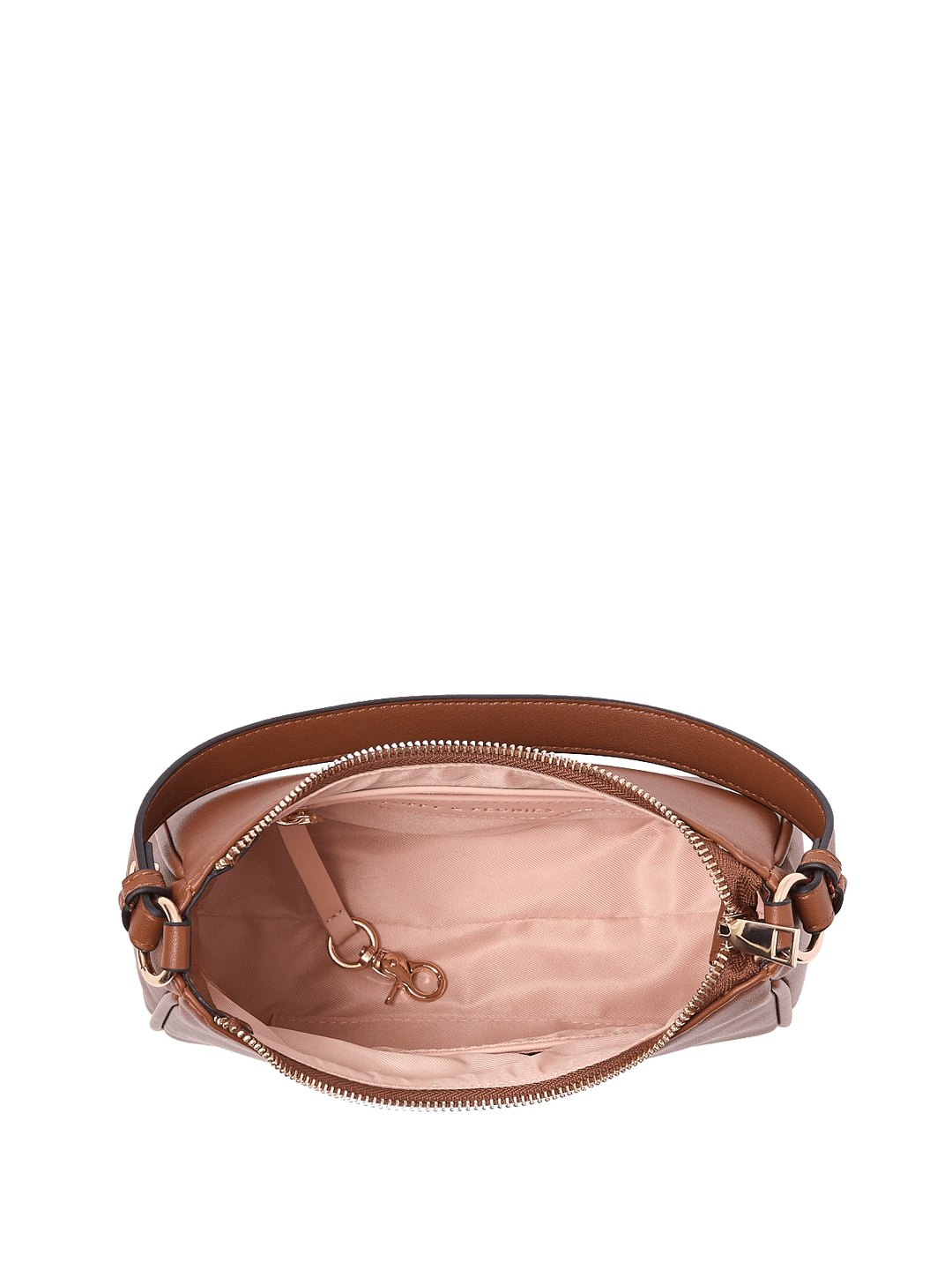 Open brown vegan leather shoulder bag 