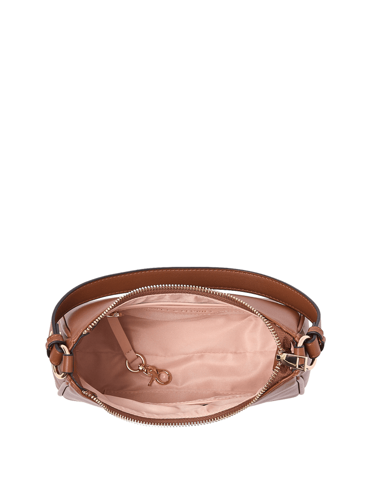 Open brown vegan leather shoulder bag 