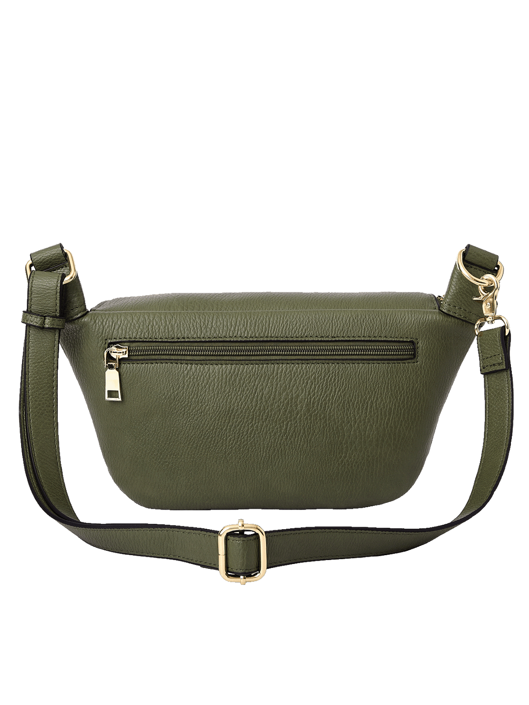 Back view of The Sidekick in Olive with zippered pocket and adjustable strap