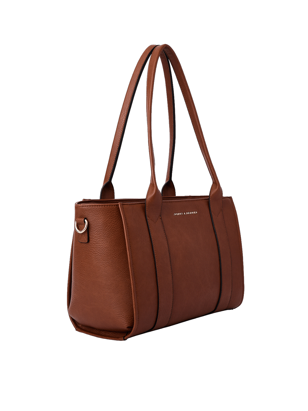 Side profile of the Small Multitasker in Chestnut showing spacious tote design