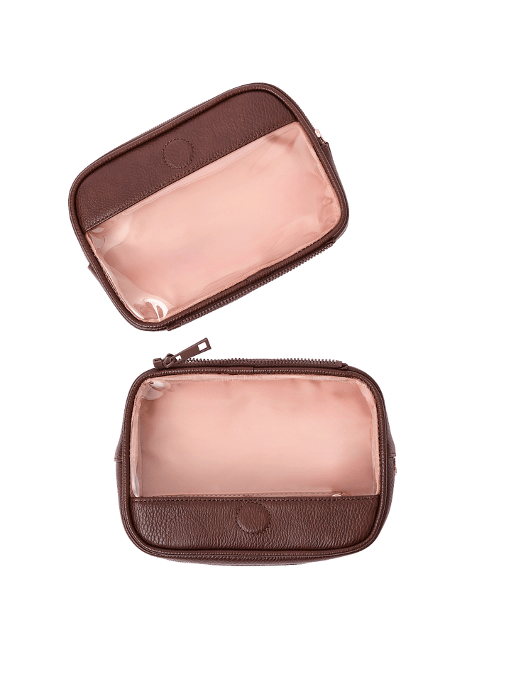 The Split Organizer in Espresso with compartments separated for individual use