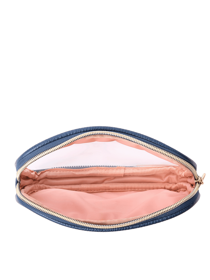 The Split Organizer in Navy opened with clear windows