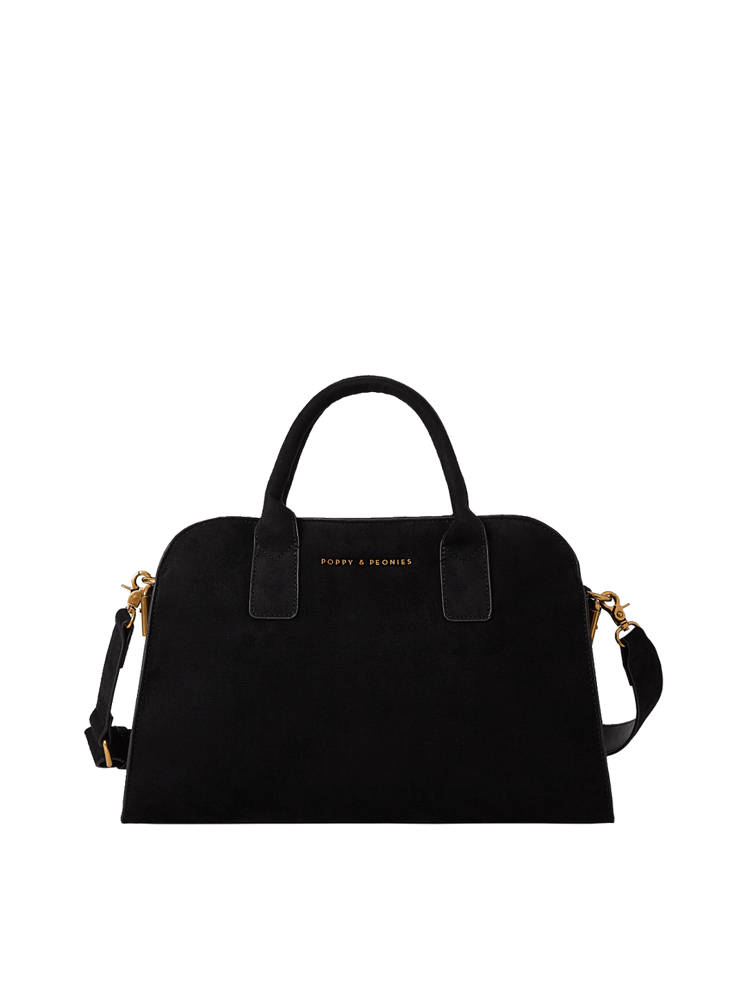 Black vegan suede tote bag with a detachable strap