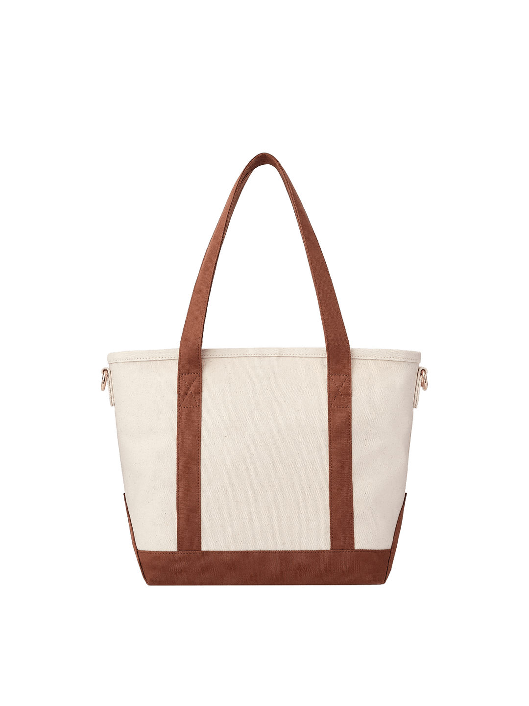 Poppy & Peonies The Small Signature Tote in Chestnut, front view featuring cream canvas, chestnut brown handles, matching base trim and gold-tone hardware.