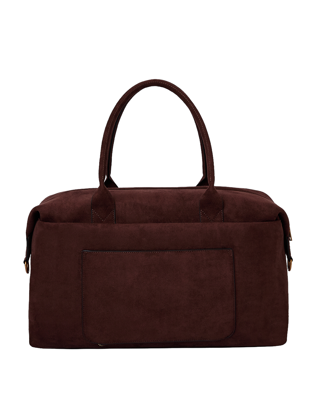 Poppy & Peonies Take Off Tote in Espresso Suede back view, featuring top handles, a structured silhouette and large exterior slip pocket.