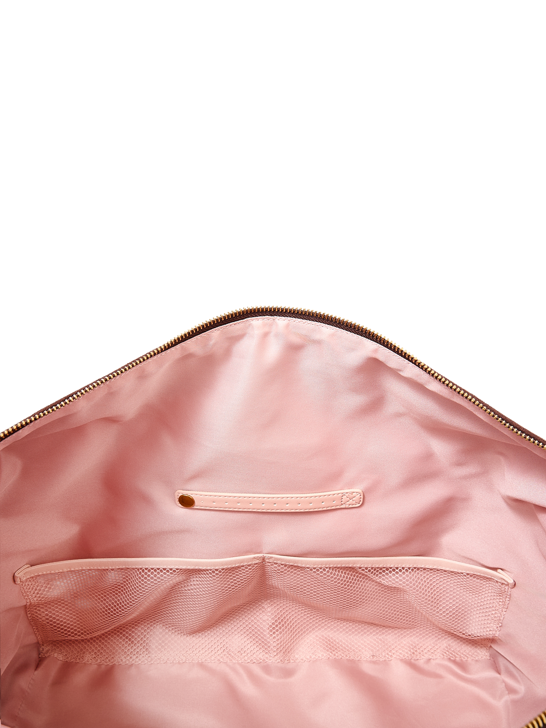 Poppy & Peonies Take Off Tote in Espresso Suede interior detail, showing multiple slip pockets for organizing everyday essentials.