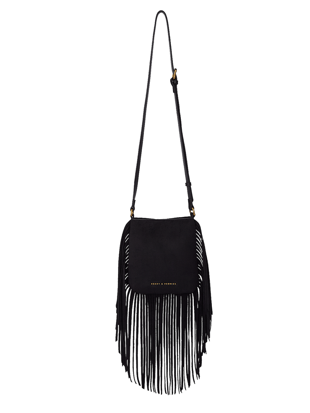 Black vegan suede bag with fringe