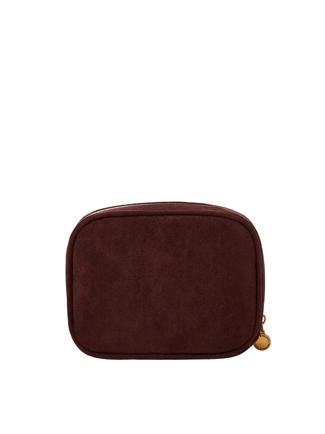 Poppy & Peonies Pretty Connected Case in Espresso Suede back view, featuring a compact structured shape, soft suede exterior and zip-around closure.