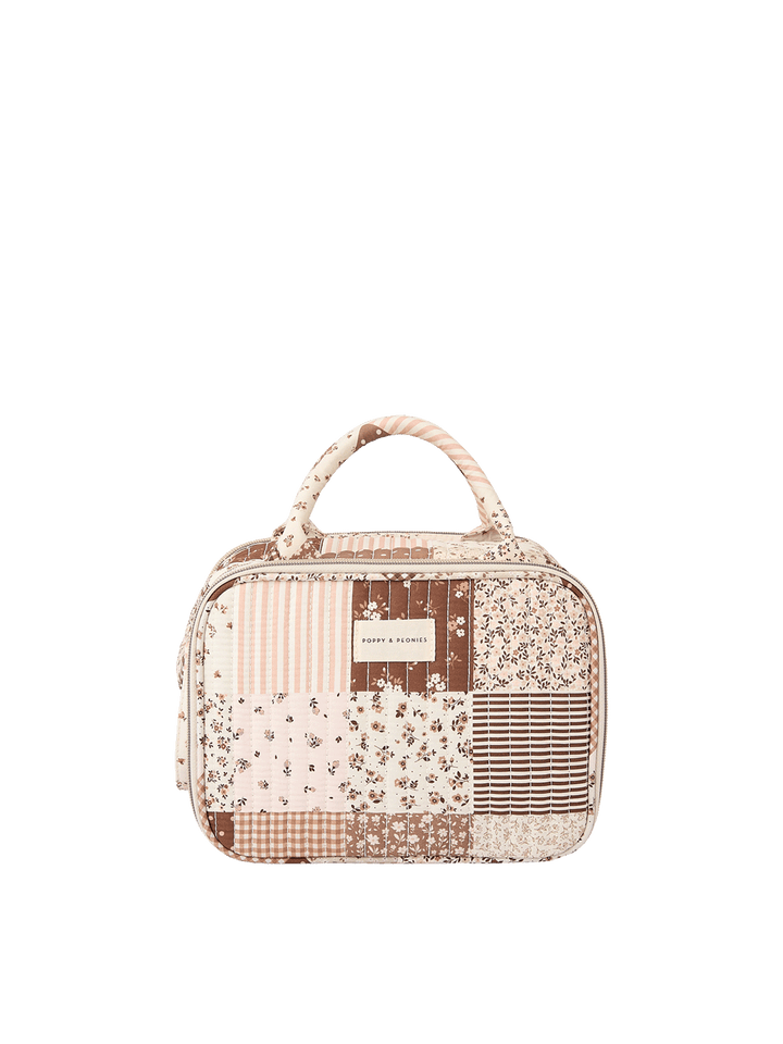 Poppy & Peonies The Routine Cosmetic Case in Brown Patchwork.
