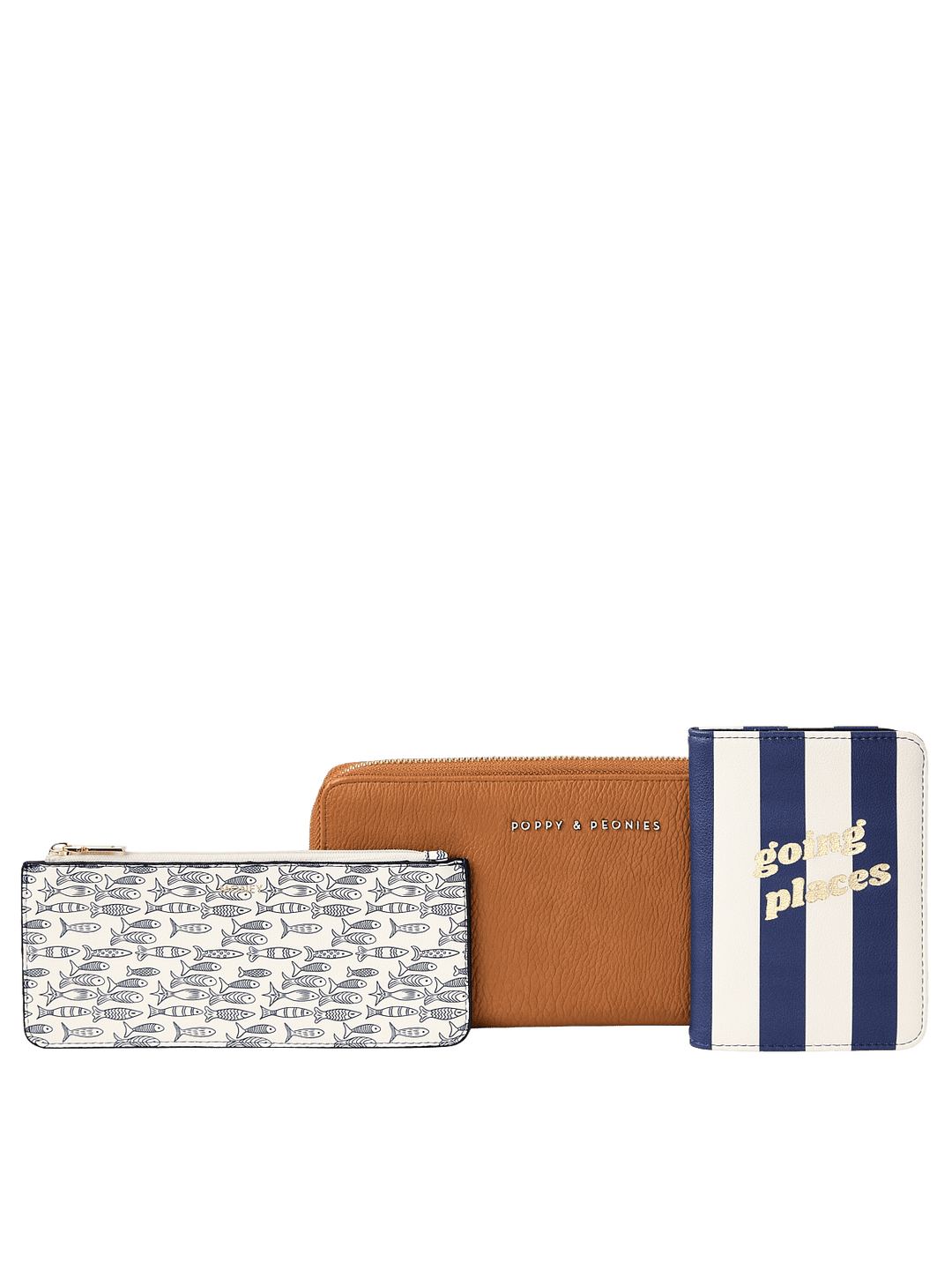Three wallets with different designs