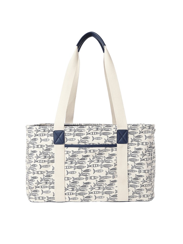Tote bag with sardine pattern and navy accents