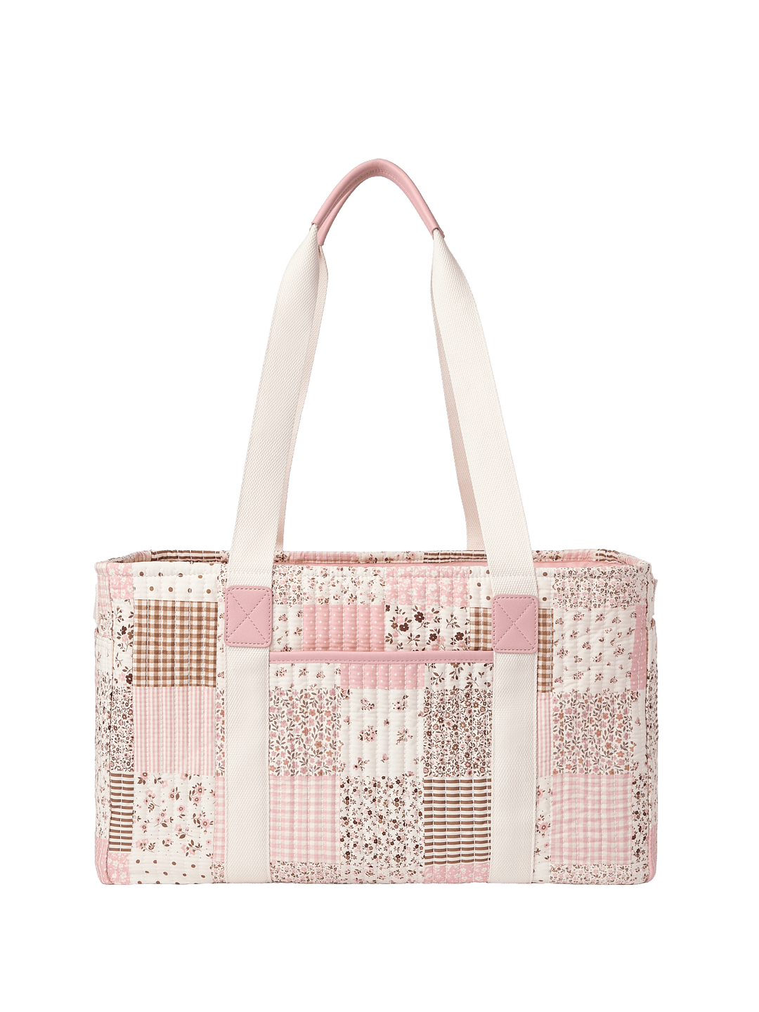 Patchwork tote bag with pink and white pattern 