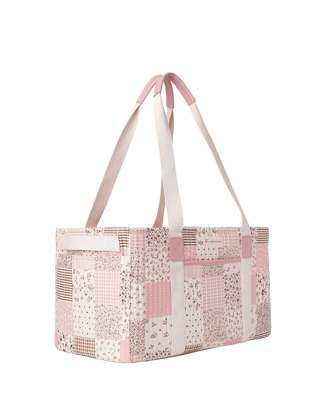 Patchwork tote bag with pink and white pattern 