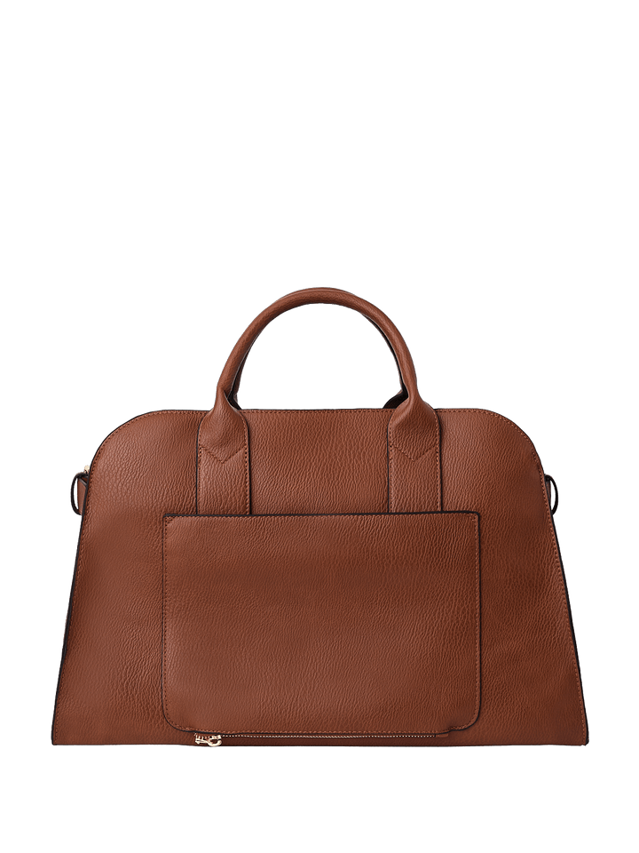 Brown vegan leather handbag with trolley sleeve