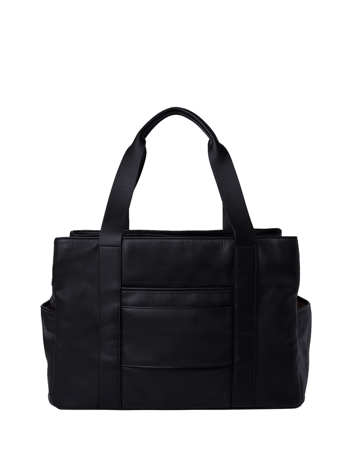 Back view of Mini Voyager tote in Black with trolley sleeve