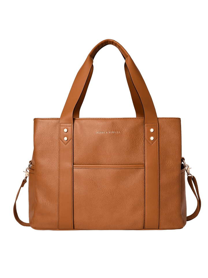 Brown vegan leather tote bag