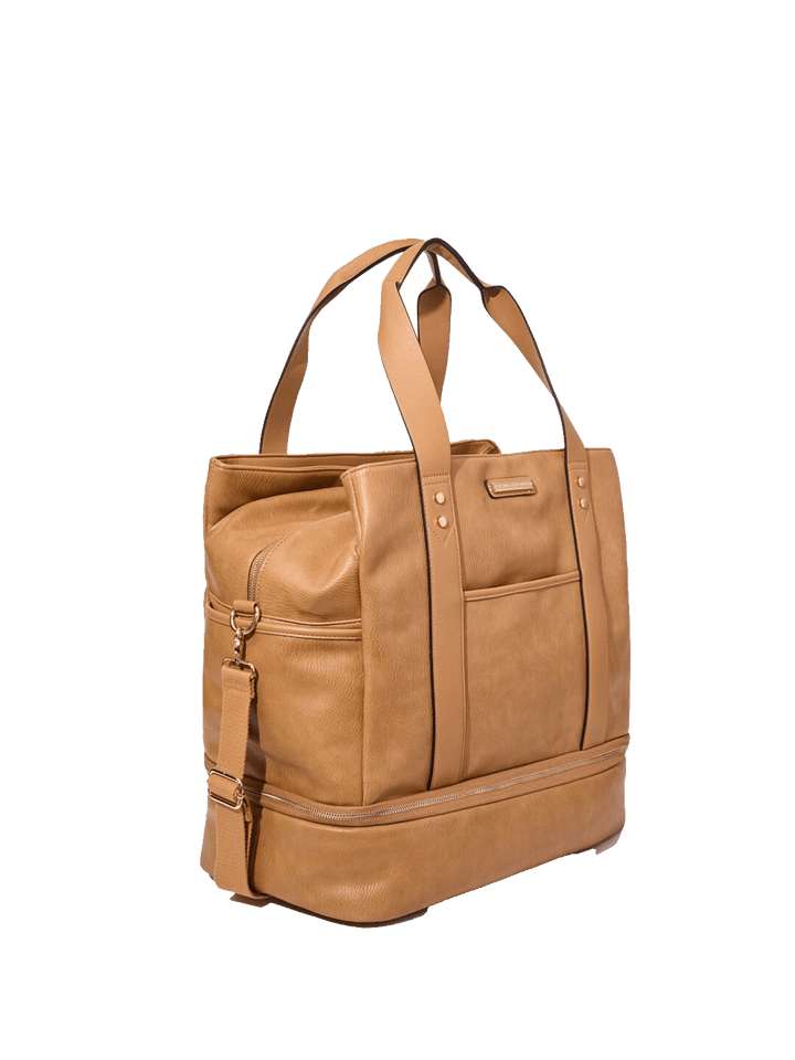 Tan vegan leather travel bag