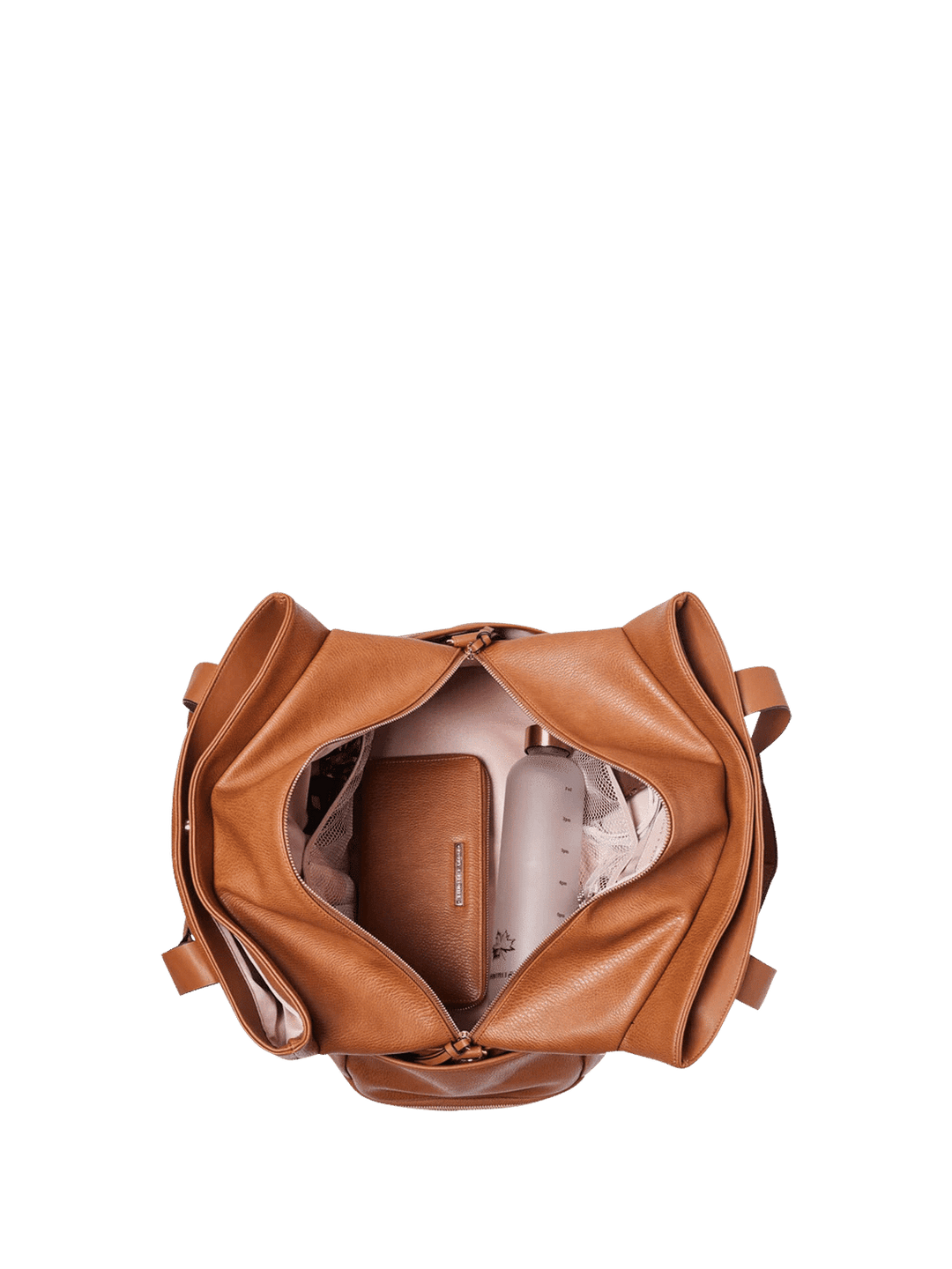 Brown leather travel bag on a transparent background
