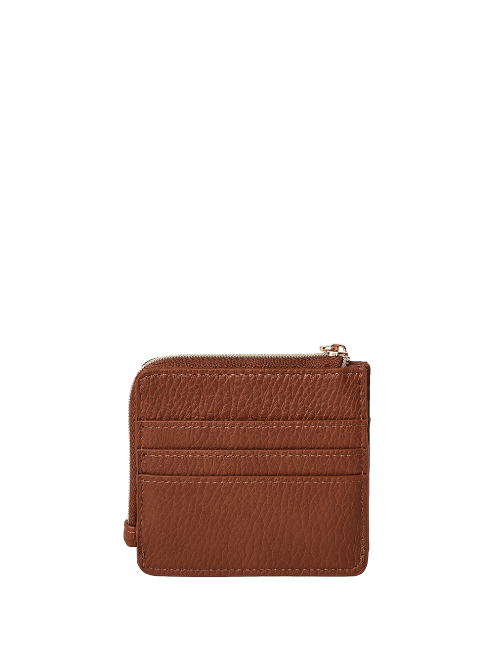Brown vegan leather wallet with a zipper on a transparent background