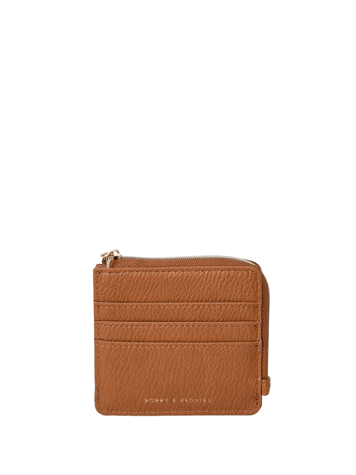 Brown wallet with a zipper on a transparent background