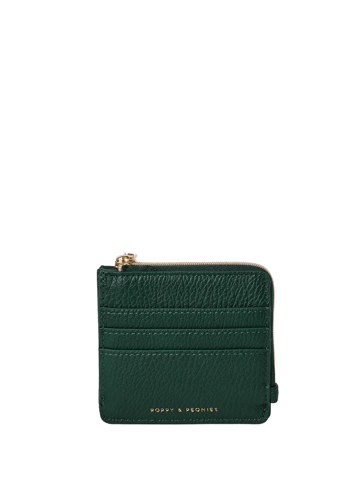 Green wallet with gold zipper on a transparent background