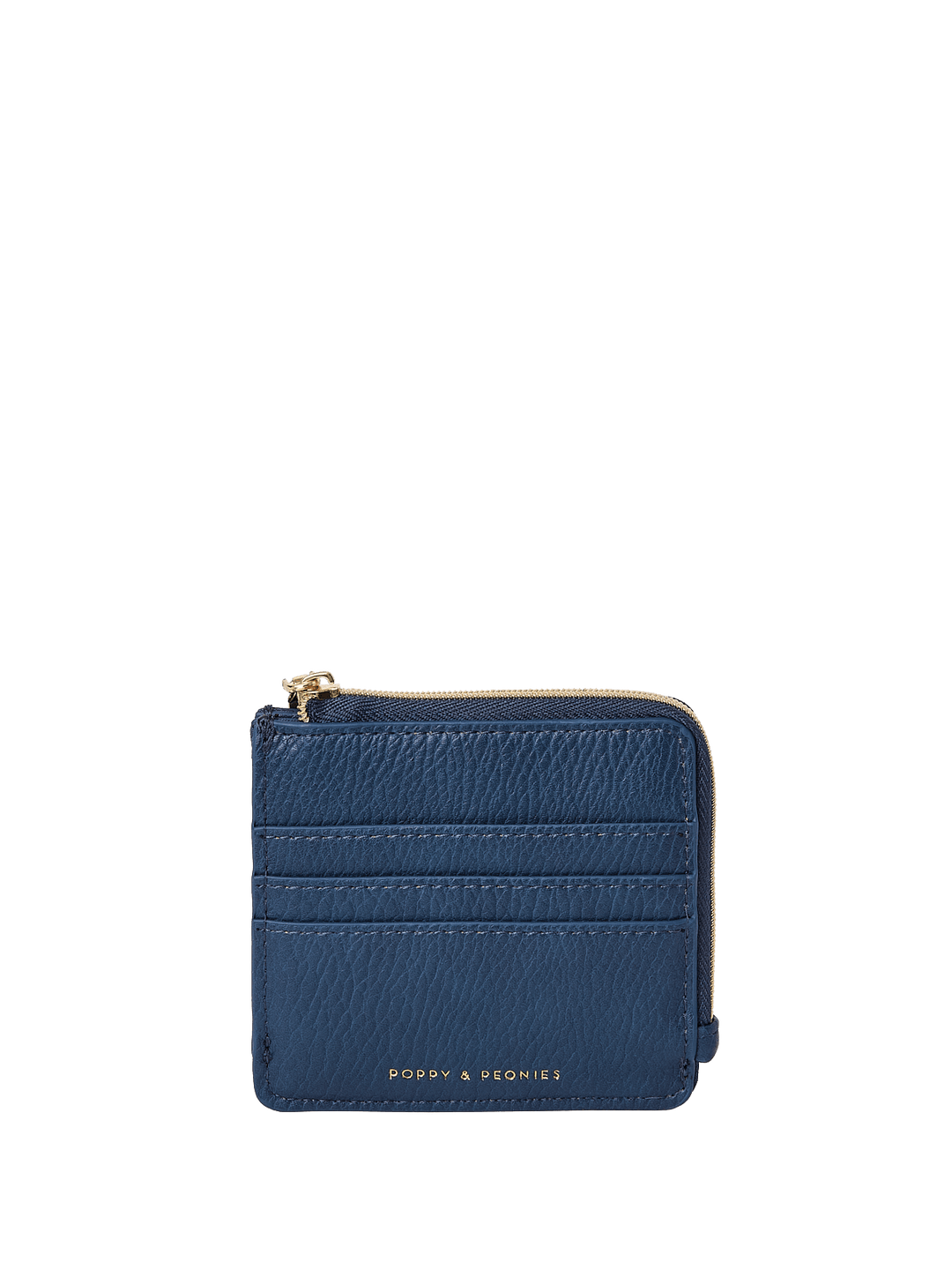 Blue wallet with gold zipper on a transparent background