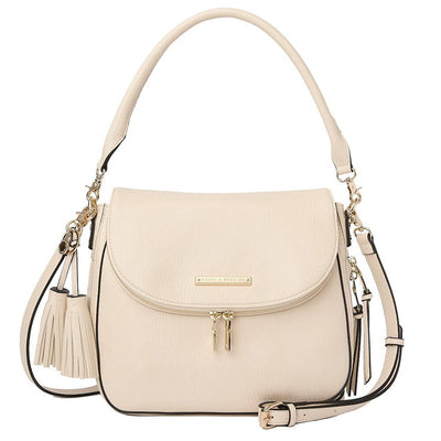Front of a cream coloured Poppy and Peonies bag