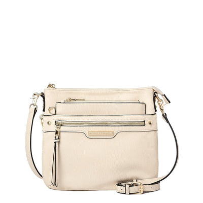 Front of a cream coloured Poppy and Peonies crossbody bag